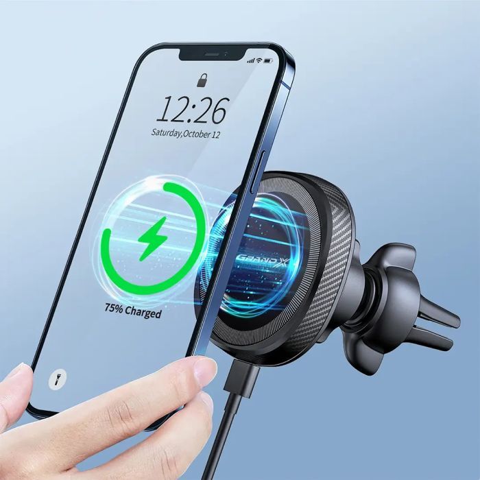 Универсальный автодержатель Grand-X MT-15W MagSafe с зарядкой 15W (крепление на дефлектор) (MT-15W) изображение 7