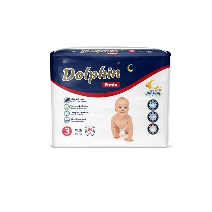 Подгузники Dolphin Dolphin 3 midi 4-9 кг 34 шт (8680131207220)