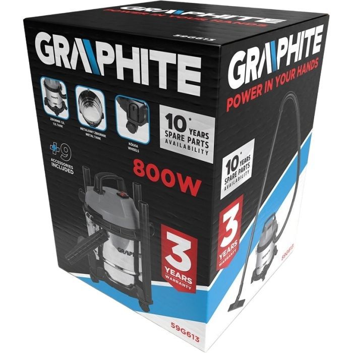Пылесос строительный Graphite 800Вт, 12кПа, 12л, 220В/800В (59G613) изображение 8