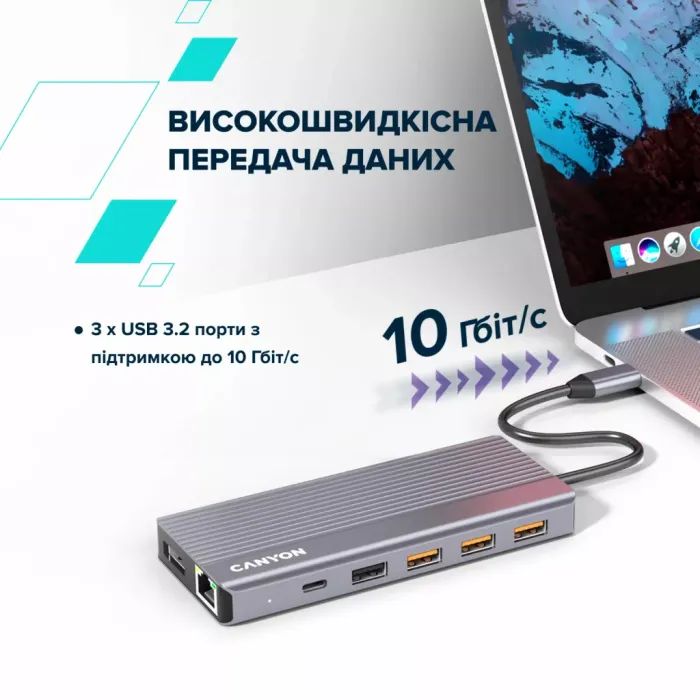 Порт-репликатор Canyon Docking Station DS-16 13 in 1 4k USB-C hub (CNS-TDS16) изображение 10
