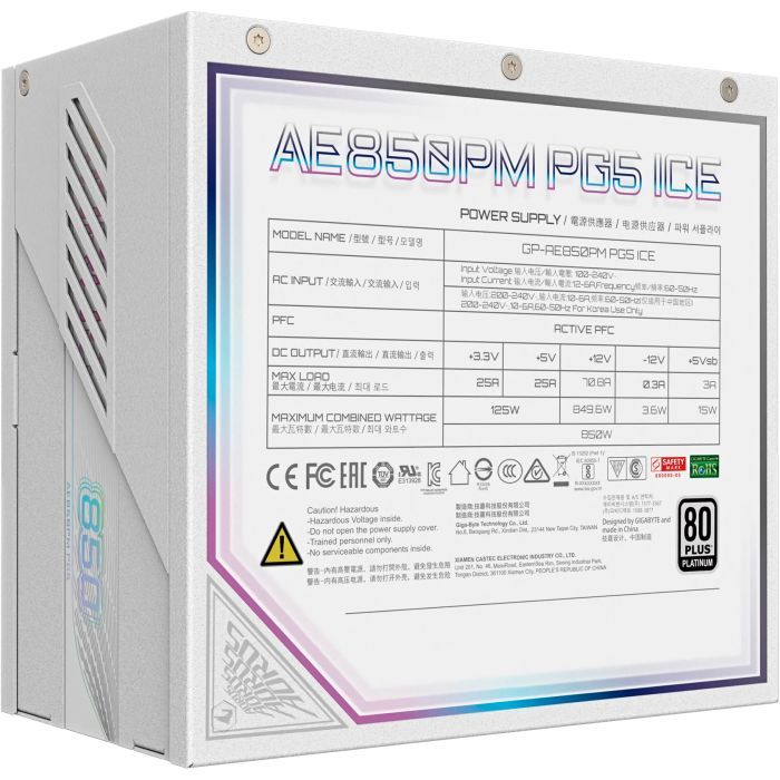 Блок питания GIGABYTE 850W (GP-AE850PM PG5 ICE) изображение 2