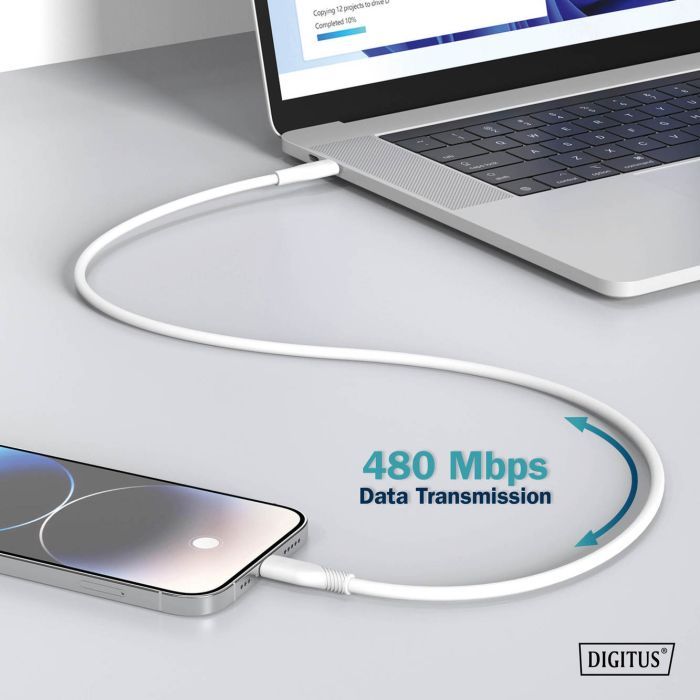 Дата кабель USB-C to Lightning 2.0m USB 2.0 60W silicone white Digitus (AK-600110-020-W) изображение 5