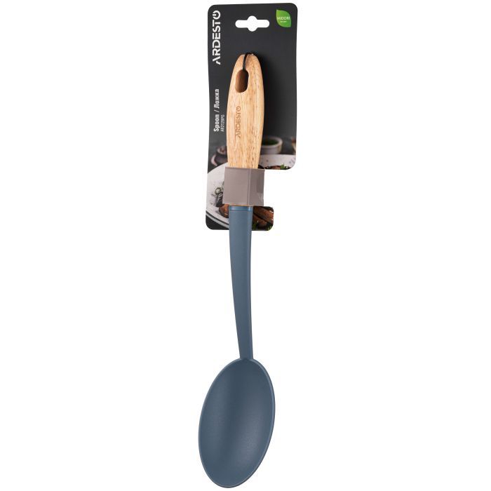 Ложка поварская Ardesto Midori, 35см, нейлон, дерево, синій (AR2128PG)