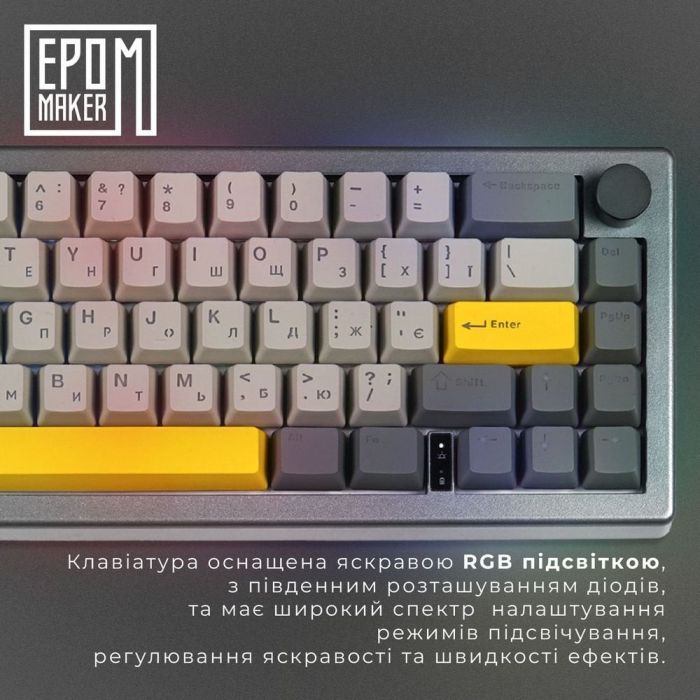 Клавіатура Epomaker EK68 65 Budgerigar V2 Switch Hot-Swap RGB Wireless/Bluetooth/USB UA Black (EK68-B-BV2) зображення 10