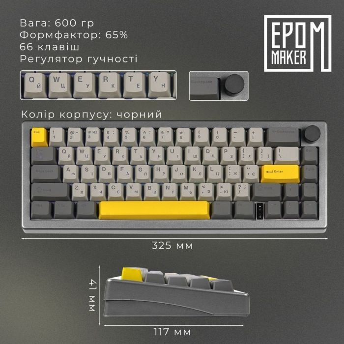 Клавіатура Epomaker EK68 65 Budgerigar V2 Switch Hot-Swap RGB Wireless/Bluetooth/USB UA Black (EK68-B-BV2) зображення 11