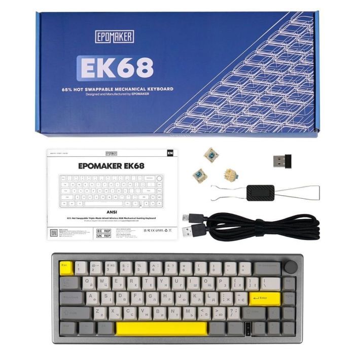 Клавіатура Epomaker EK68 65 Budgerigar V2 Switch Hot-Swap RGB Wireless/Bluetooth/USB UA Black (EK68-B-BV2) зображення 12