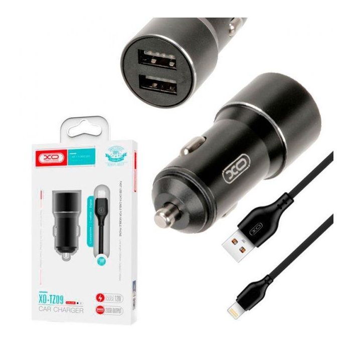 Зарядное устройство XO TZ09 2.4A/2 USB + cable lightning Grey (XO-TZ09L-GR) изображение 2