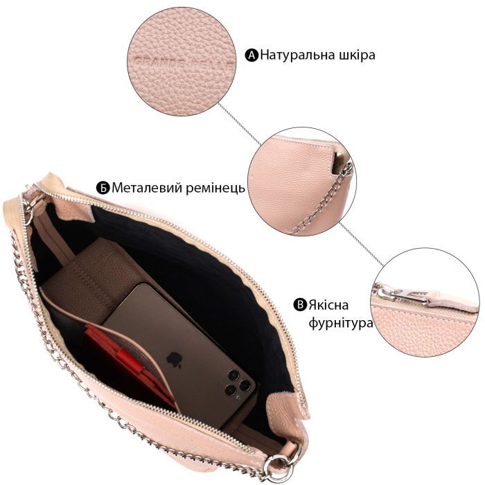 Сумка Grande Pelle Из натуральной кожи Бежевая (11696) изображение 4