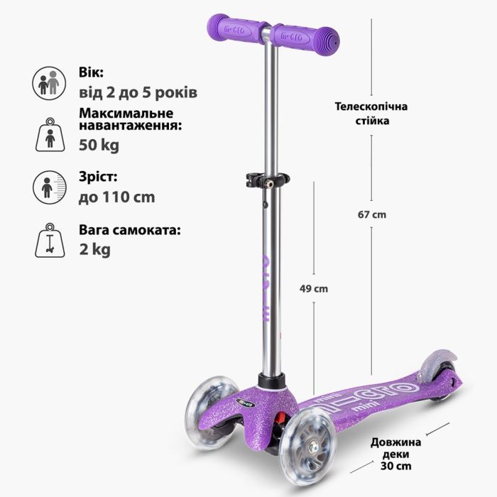 Самокат Micro Mini Deluxe Fairy Glitter LED Пурпуровий (MMD207) зображення 7