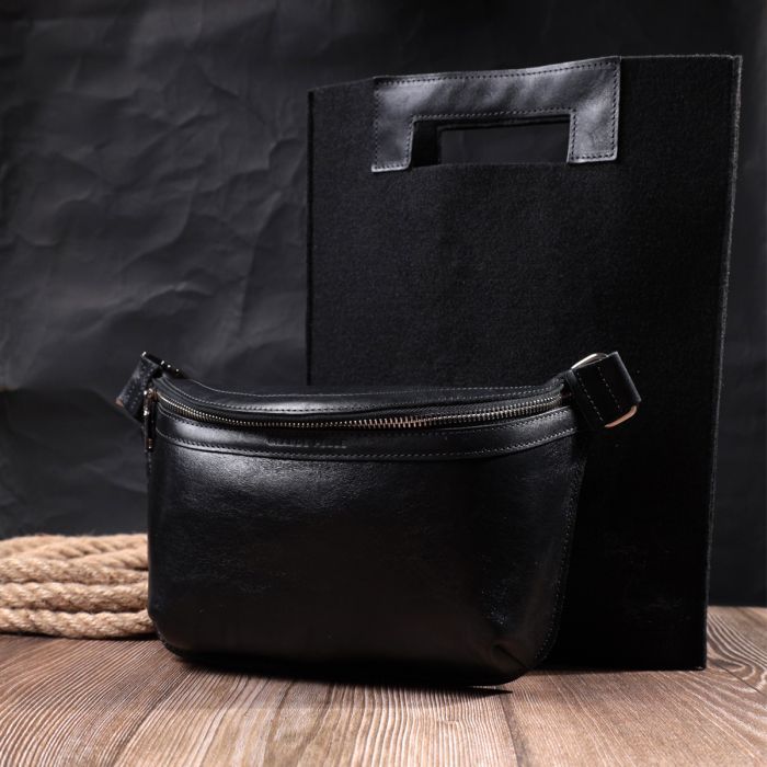 Сумка Grande Pelle Кожаная бананка унисекс Черная (22813) изображение 11