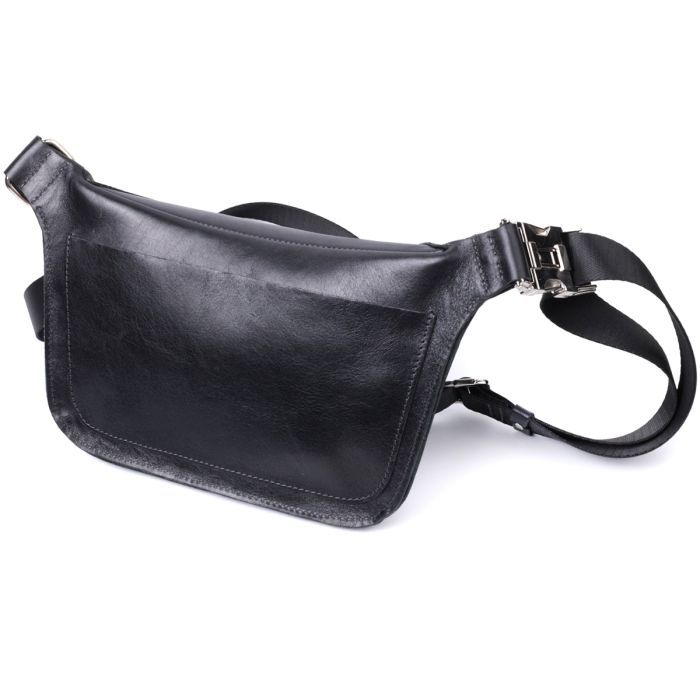 Сумка Grande Pelle Кожаная бананка унисекс Черная (22813) изображение 2