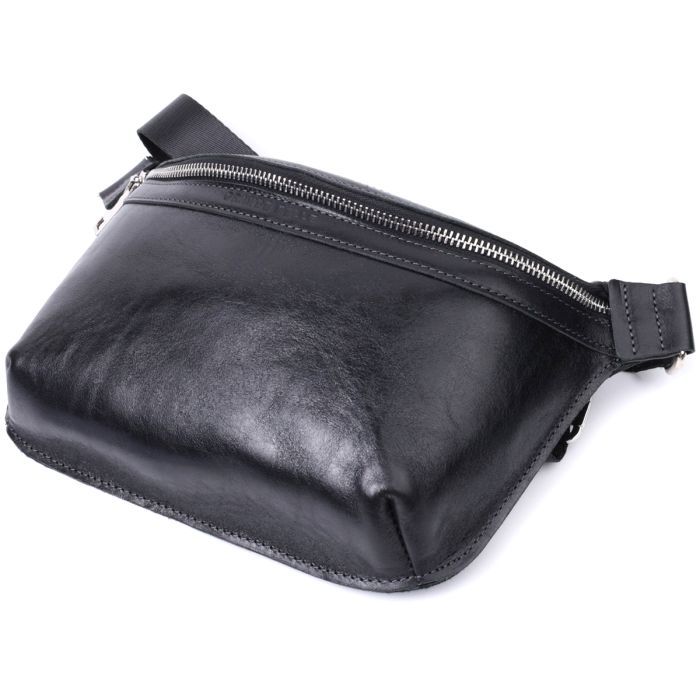 Сумка Grande Pelle Кожаная бананка унисекс Черная (22813) изображение 5