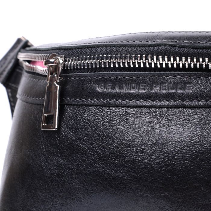 Сумка Grande Pelle Кожаная бананка унисекс Черная (22813) изображение 6