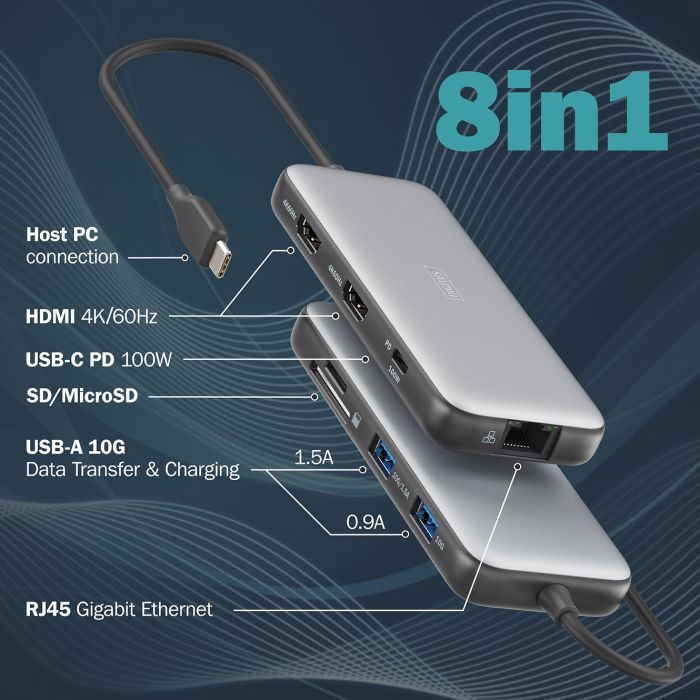 Порт-реплікатор Digitus USB-C > 2xHDMI/2xUSB-A/USB-C/SD/MicroSD/RJ54 (DA-70915) зображення 6