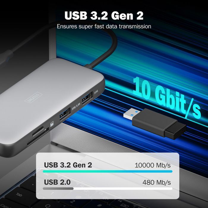 Порт-реплікатор Digitus USB-C > 2xHDMI/2xUSB-A/USB-C/SD/MicroSD/RJ54 (DA-70915) зображення 8