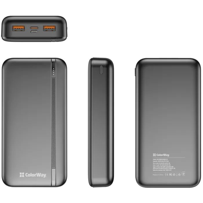 Батарея універсальна ColorWay 20 000 mAh Portable Charger (USB/QC3.0 + USB-C/PD/22.5W) Black (CW-PB200LPB4BK-PD) зображення 5