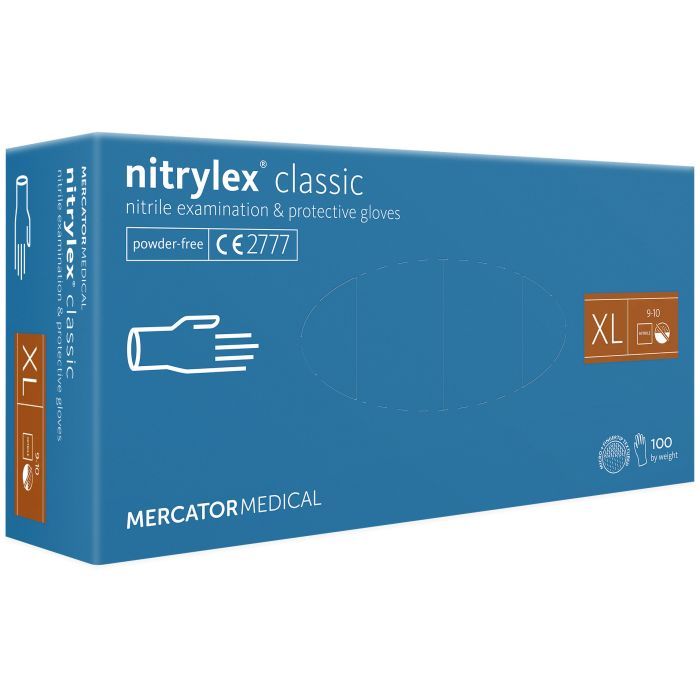 Медицинские перчатки Mercator Medical Nitrylex Classic Нитриловые Неопудренные диагностические Размер XL Синие 100 шт. (3.1020) (5906615028796)