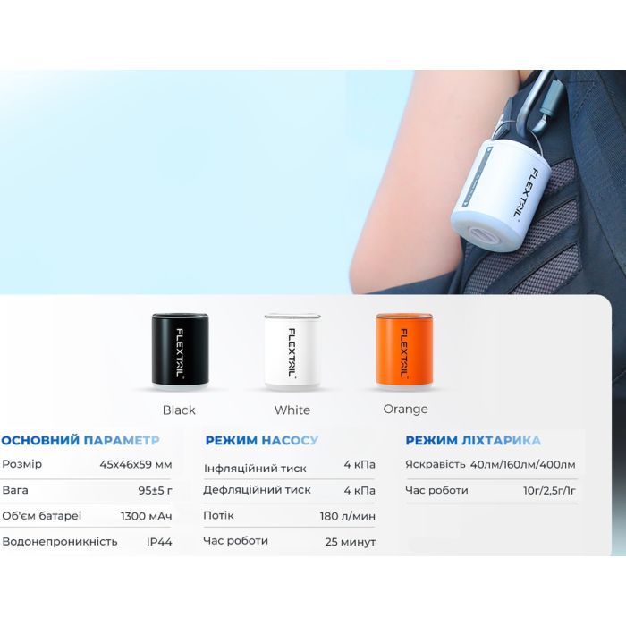 Фонарь Flextail Tiny Pump 2X з функцією насосу білий (TY2X1600-WT-i) изображение 9
