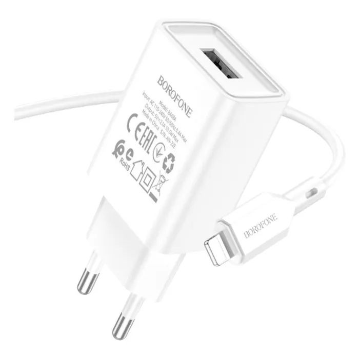 Зарядное устройство BOROFONE BA68A Glacier USB + cable USB to Lightning 10.5W White (6974443385694)