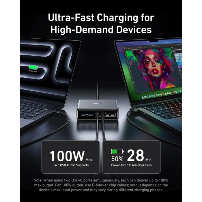 Зарядное устройство Anker GaNPrime 200W 4xUSB-C PD + 2xUSB-A Black (A2683341) изображение 2