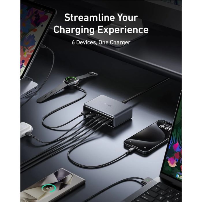 Зарядное устройство Anker GaNPrime 200W 4xUSB-C PD + 2xUSB-A Black (A2683341) изображение 5