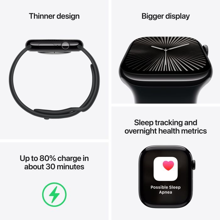 Смарт-часы Apple Watch Series 10 GPS + Cellular 42mm Jet Black Aluminium Case with Black Sport Band - M/L (MWX73QH/A) изображение 3