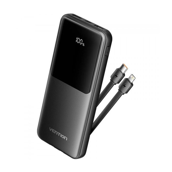 Батарея універсальна Vention 10000mAh 22.5W 3A PD, Built-in USB-C+Lightning Cables, Black (FHOB0)