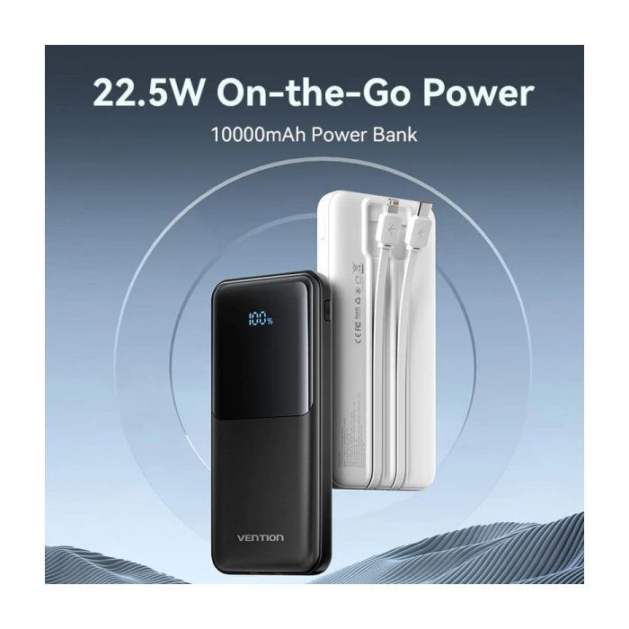 Батарея універсальна Vention 10000mAh 22.5W 3A PD, Built-in USB-C+Lightning Cables, Black (FHOB0) зображення 2