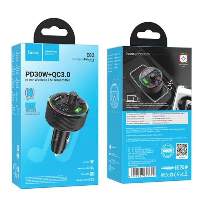 FM модулятор HOCO E82, Black, Box изображение 8