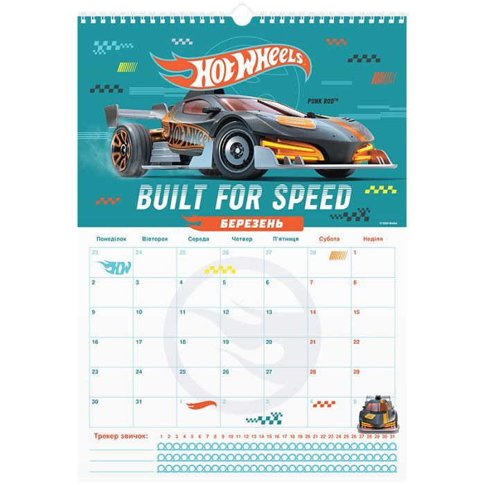 Календарь Kite планер настенный Hot Wheels 2026 год (HW26-440) изображение 4