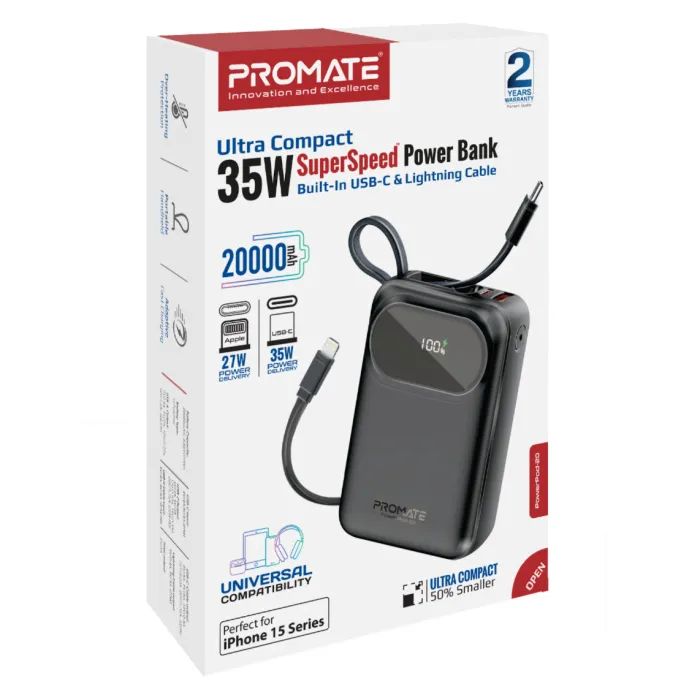 Батарея универсальная Promate 20000mAh PD/35W (powerpod-20.black) изображение 2