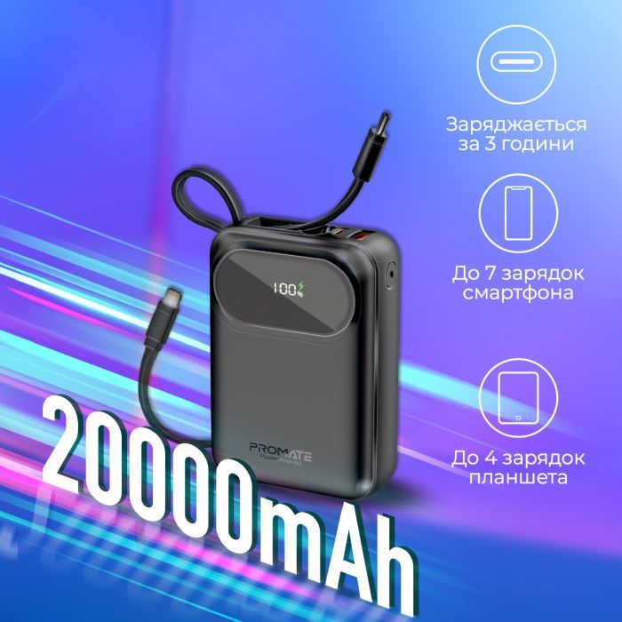 Батарея универсальная Promate 20000mAh PD/35W (powerpod-20.black) изображение 3