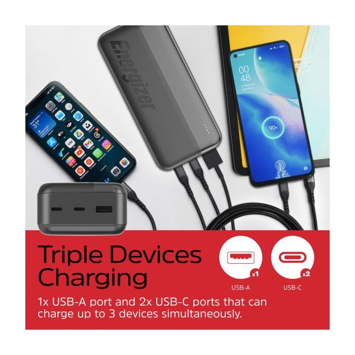 Батарея универсальная Energizer 30000mAh 15W 3A, USB-А, 2хUSB-C Black (UE30050CC) изображение 6
