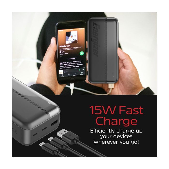 Батарея универсальная Energizer 30000mAh 15W 3A, USB-А, 2хUSB-C Black (UE30050CC) изображение 8