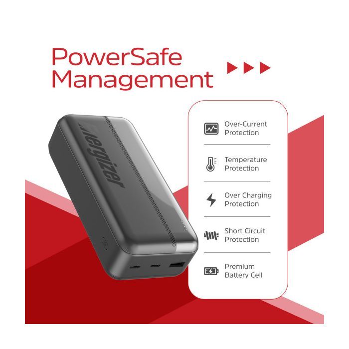 Батарея универсальная Energizer 30000mAh 15W 3A, USB-А, 2хUSB-C Black (UE30050CC) изображение 9