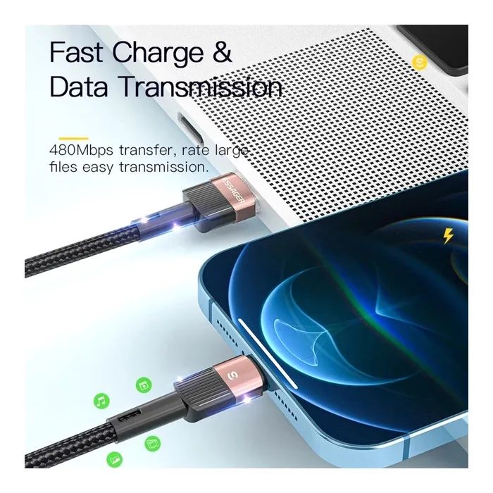 Дата кабель USB 2.0 AM to Lightning 1.0m 2.4A black Essager (EXCL-XC01) изображение 4