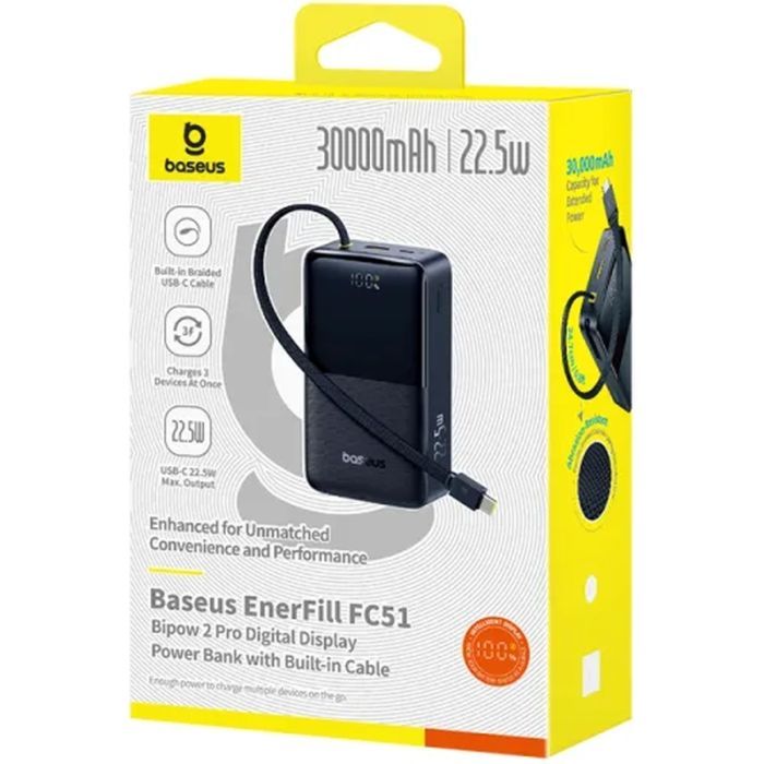 Батарея универсальная Baseus EnerFill FC51 Bipow2 Pro 30000mAh 22,5W build cab.USB-C black (E0028100) изображение 3