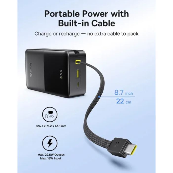 Батарея универсальная Baseus EnerFill FC51 Bipow2 Pro 30000mAh 22,5W build cab.USB-C black (E0028100) изображение 8