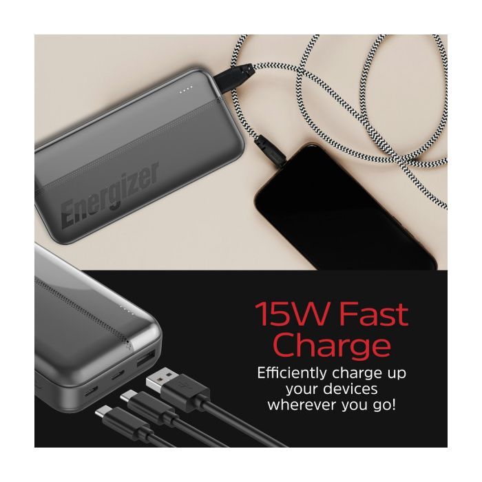 Батарея універсальна Energizer 20000mAh 15W, USB-А, 2*USB-C, Black (UE20050CC) зображення 8