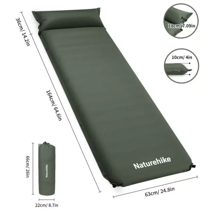 Туристический коврик Naturehike CNK2450WS020, самонадувний, 200х63х10 см, темно-зелений (6927595712733) изображение 2