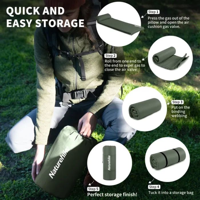 Туристический коврик Naturehike CNK2450WS020, самонадувний, 200х63х10 см, темно-зелений (6927595712733) изображение 5