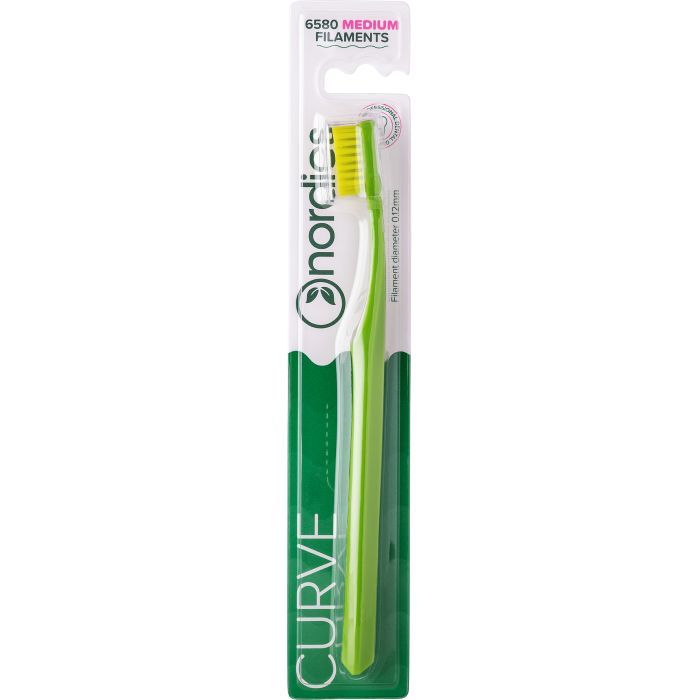 Зубна щітка Nordics 6580 Expert Curve Medium Зелена із жовтою щетиною (3800501908471)