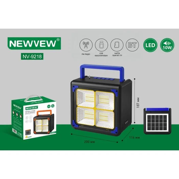 Акустическая система NEWVEW NV-9218 Solar Panel/BT/USB/TF/FM Blue (NWVW-NV-9218-BL) изображение 4
