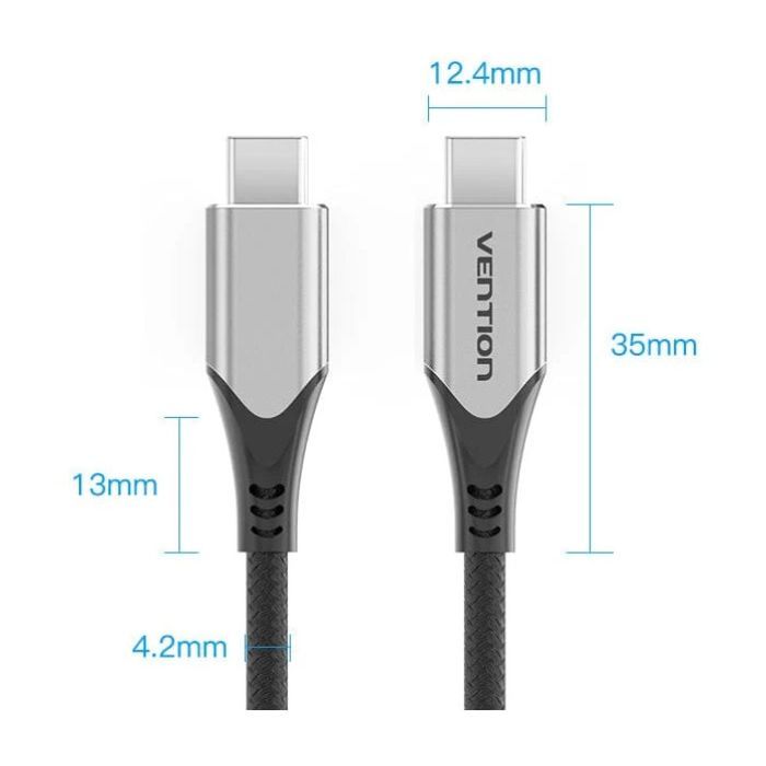 Дата кабель USB-C to USB-C 0.5m 60W USB 3.1 cotton braided Vention (TAAHD) изображение 2