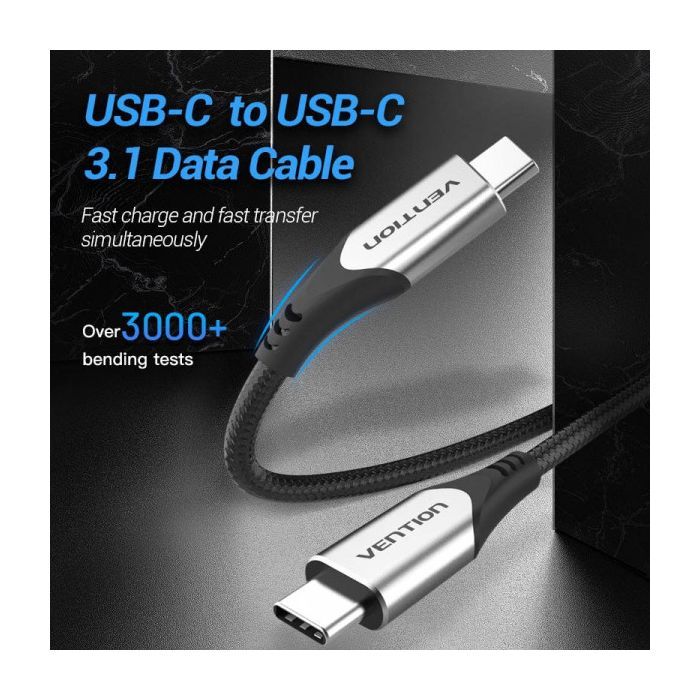 Дата кабель USB-C to USB-C 0.5m 60W USB 3.1 cotton braided Vention (TAAHD) изображение 4