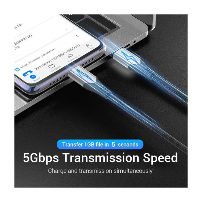 Дата кабель USB-C to USB-C 0.5m 60W USB 3.1 cotton braided Vention (TAAHD) изображение 5