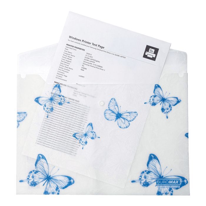 Папка - конверт Buromax А4 на кнопке, BUTTERFLY ARABESKI, полупрозрачная, перламутровая белая (BM.3943-31) изображение 2