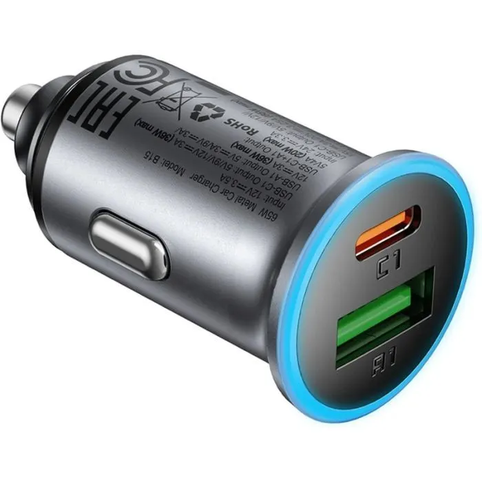 Зарядное устройство Acefast 1xUSB-C PD65W + 1xUSB black (6974316284963) изображение 2