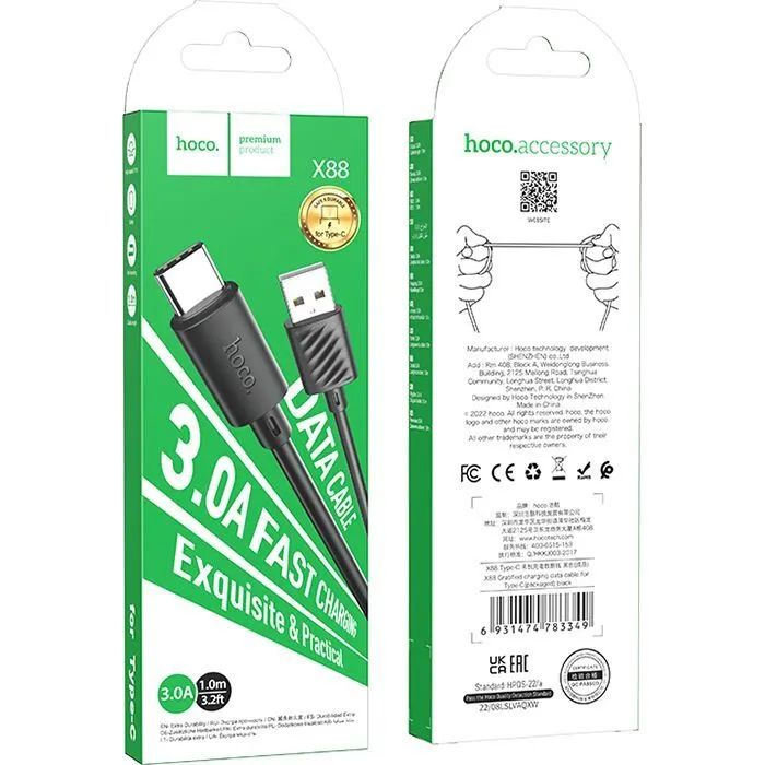 Дата кабель USB 2.0 AM to USB-C 1.0m X88 Gratified black HOCO (6931474783349) изображение 5