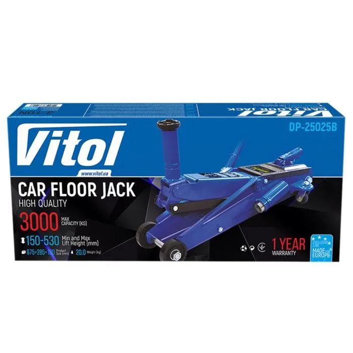 Домкрат Vitol DP-25025B/T83006B, підкатний, гідравлічний, 3т, min 150мм, max 530мм, надставка (DP-25025B) зображення 8